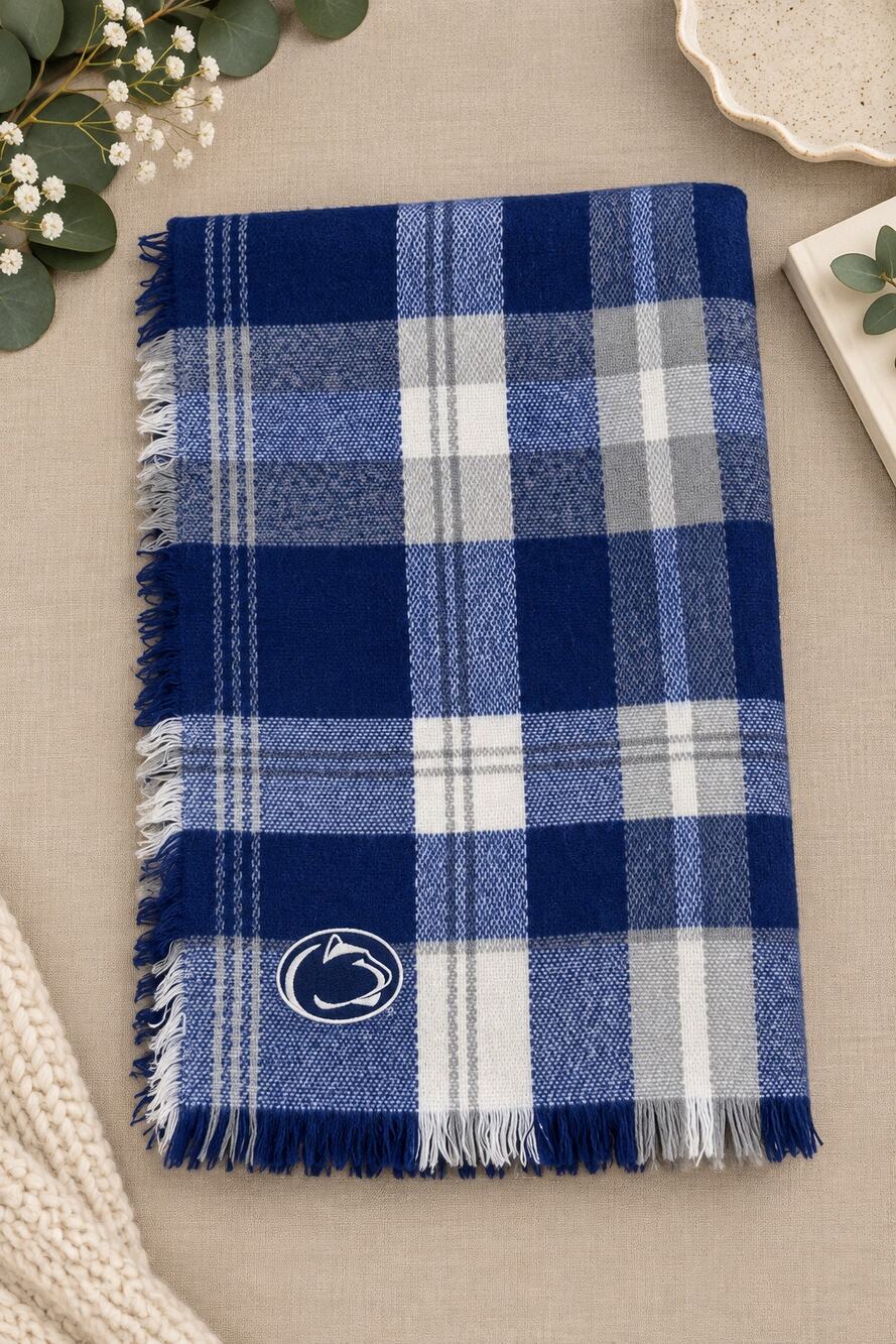 Penn State Collegiate Plaid Blanket Scarf Nittany Lions Blue Tailgate Preppy